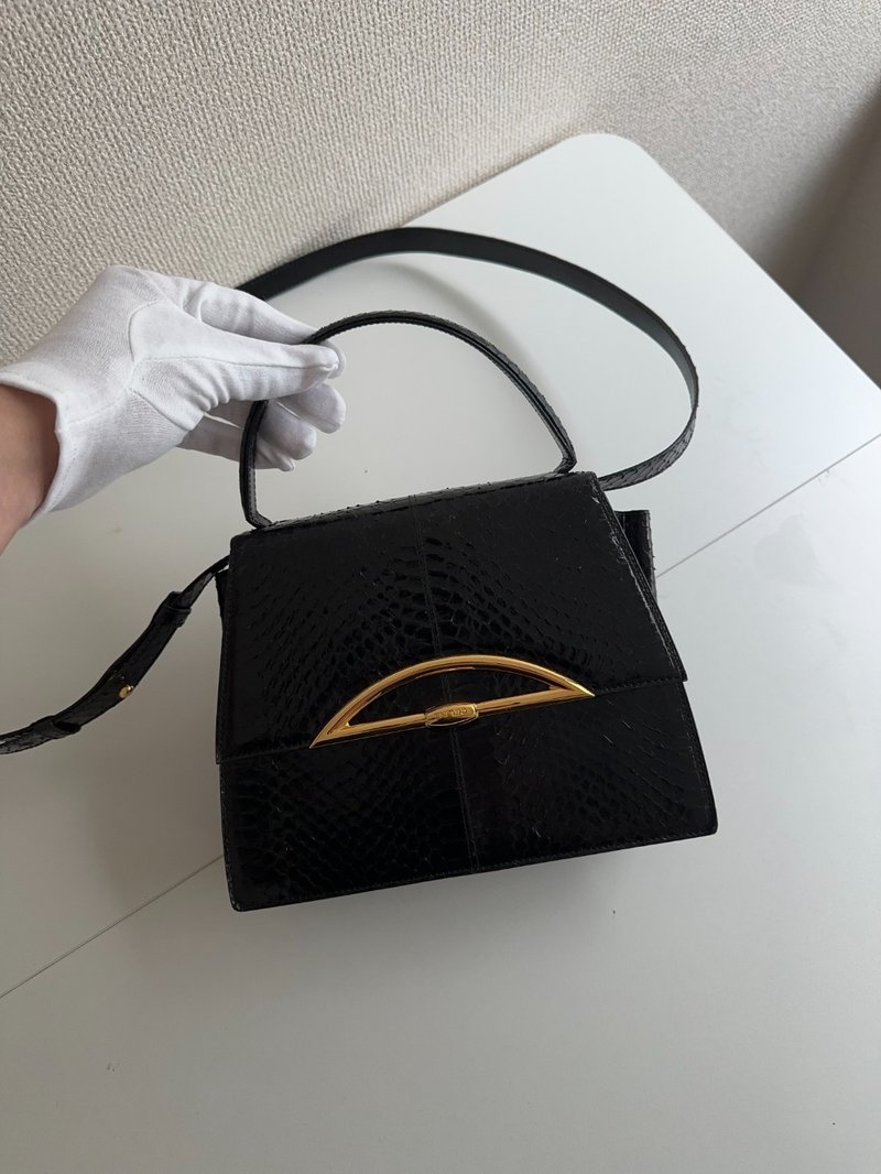 中古包 Celine思琳 蛇皮2WAY手提包/單肩包 - 手提包/手提袋 - 真皮 黑色