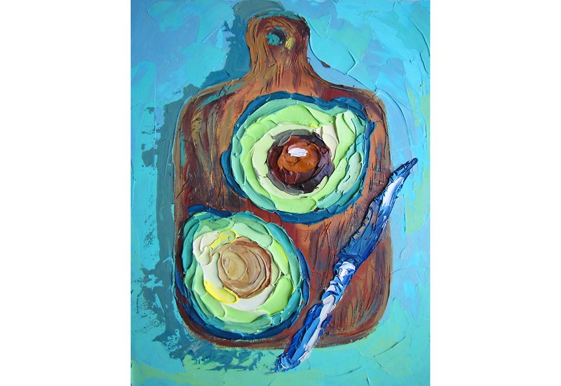 Avocado Art Fruit Original Art Kitchen Painting Vegan Artwork Oil Wall Art - Posters - Other Materials Multicolor