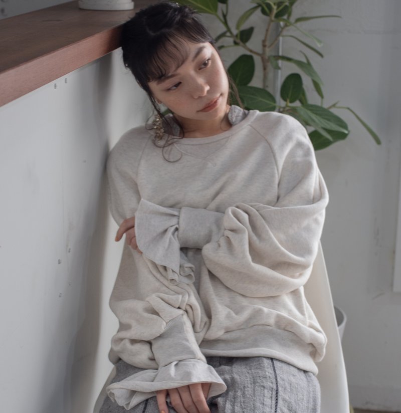 lib band sleeve pullover (white) - 女上衣/長袖上衣 - 棉．麻 白色