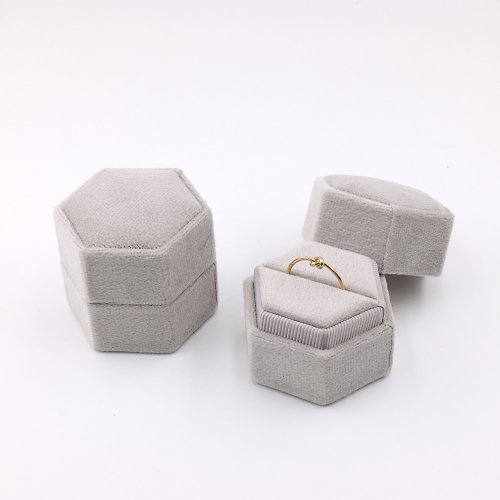 AndyBella Jewelry 精緻六邊形戒指盒 香檳灰 求婚盒 戒指盒