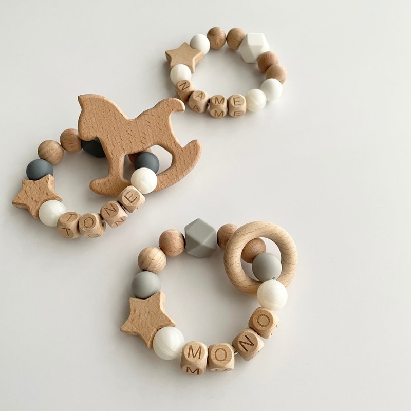 Teething Ring Monotone with Wood Motif - Baby Gift Sets - Silicone Gray