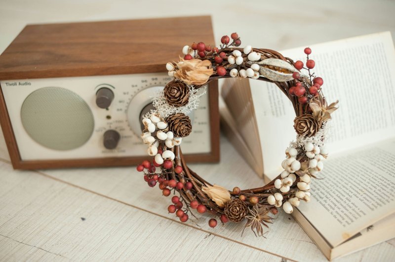 赤みを帯びた乾燥した秋の花輪花輪クリスマスリースの誕生日の贈り物 - 置物 - 寄せ植え・花 ホワイト