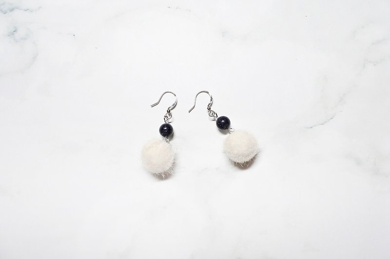 Exclusively sold by Pinkoi[Gentle Night] natural stone and fur ball hanging earrings - Earrings & Clip-ons - Other Metals Khaki