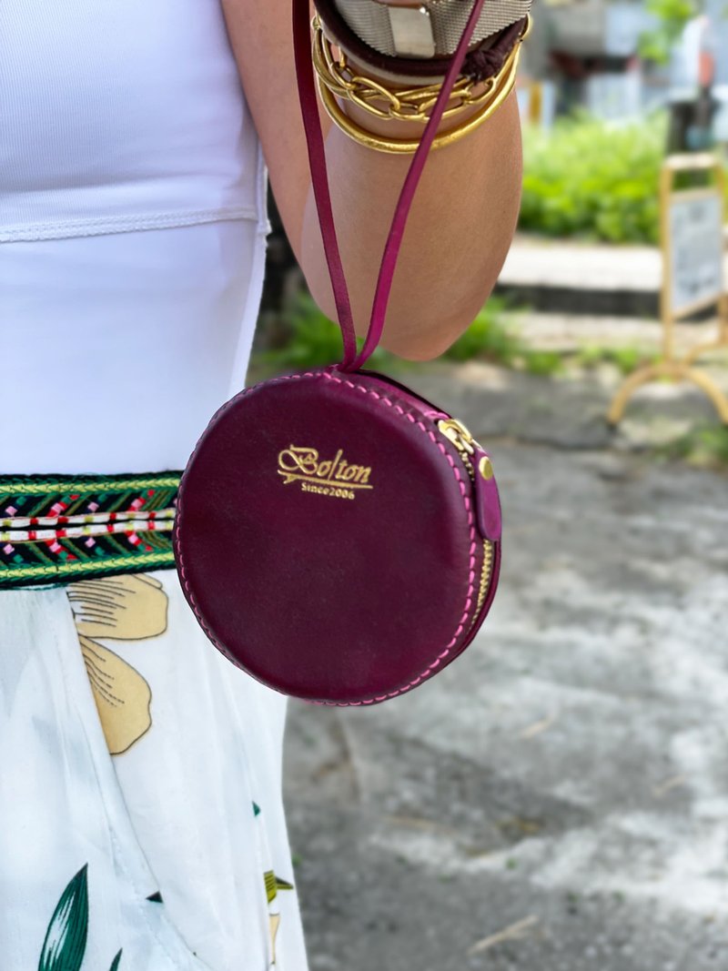 Round Charm Coin Purse/Wallet/Small Round Bag-Italian Vegetable Tanned Cow Leather Color: Multicolor - กระเป๋าใส่เหรียญ - หนังแท้ 