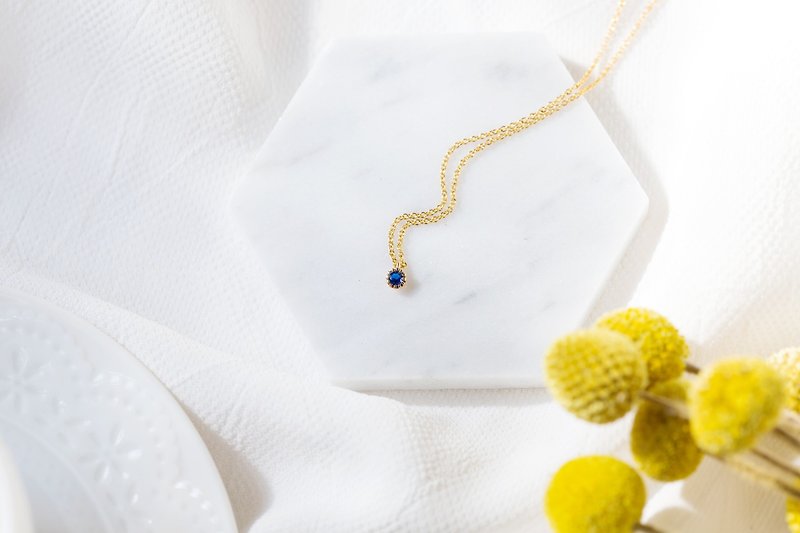 [Series] small round small round diamond drill 14K gold necklace bag - navy blue - Necklaces - Gemstone Blue