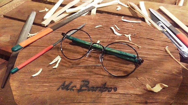 Mr.Banboo F series by cold metal encounter with a temperature of bamboo story] Taiwan handmade glasses - Glasses & Frames - Bamboo Blue