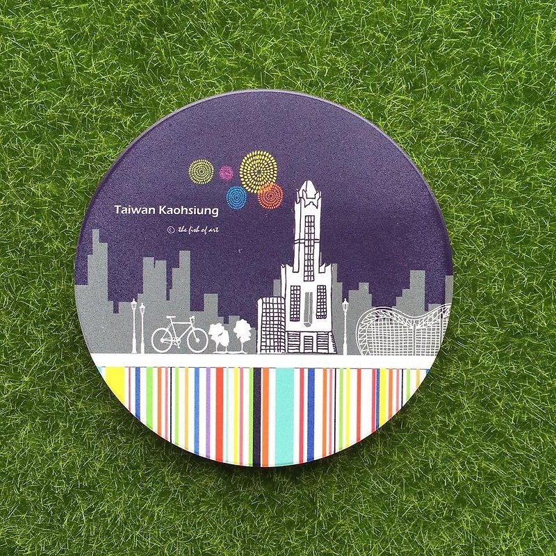 Kaohsiung City Silhouette Illustration Ceramic Water Coaster--A0017 - Coasters - Porcelain 