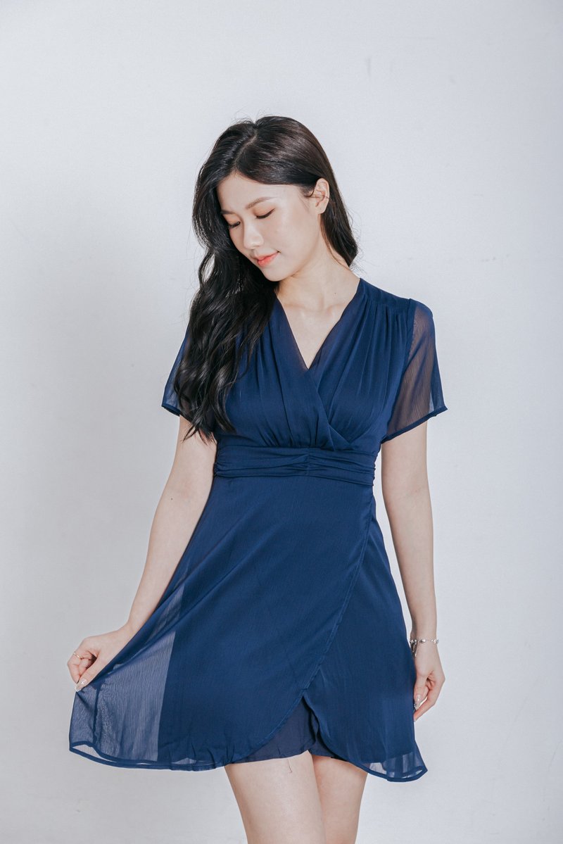 Hazy army blue dress - ชุดเดรส - เส้นใยสังเคราะห์ สีน้ำเงิน