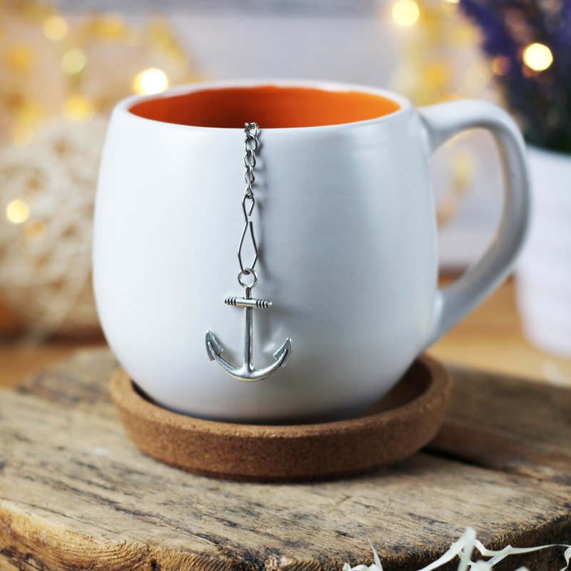 Nautical tea infuser for loose leaf tea, Tea Maker with anchor charm - 茶壺/茶杯/茶具 - 不鏽鋼 銀色