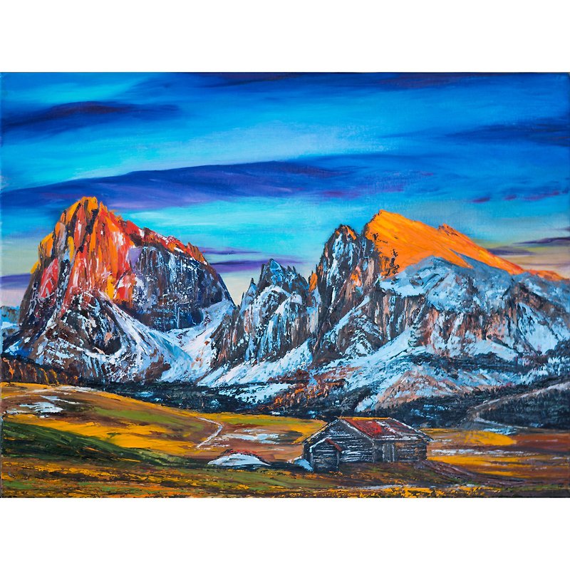 Alpine Mountain Landscape Oil Painting Original Swiss Mountain Scenery Artwork - Wall Décor - Other Materials Multicolor