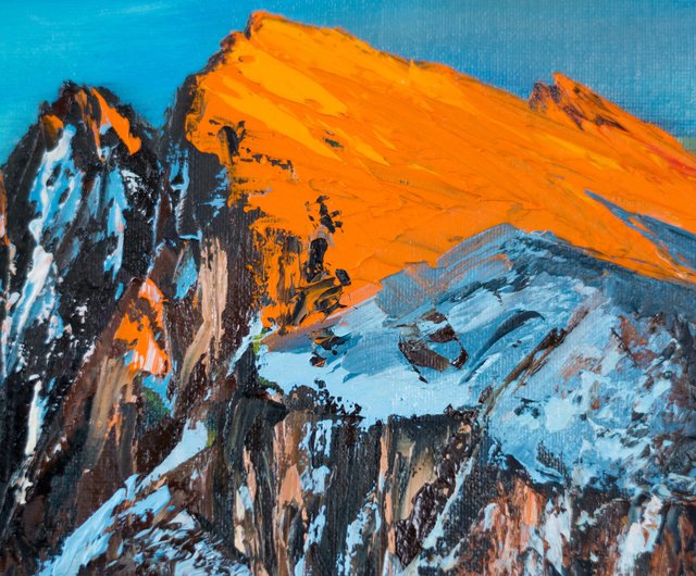 アルプスの山の風景油絵 オリジナルのスイスの山の風景アート