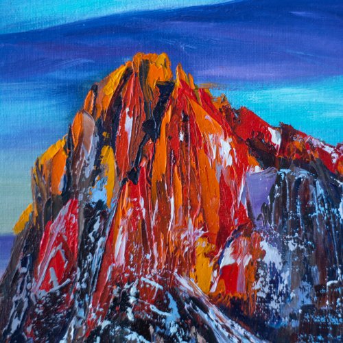 アルプスの山の風景油絵 オリジナルのスイスの山の風景アート