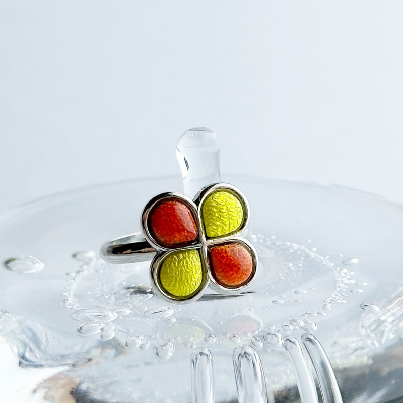 Clover [Vitamin Yellow] Cloisonne Ring Ring Sterling Silver Cloisonné - General Rings - Other Materials Yellow