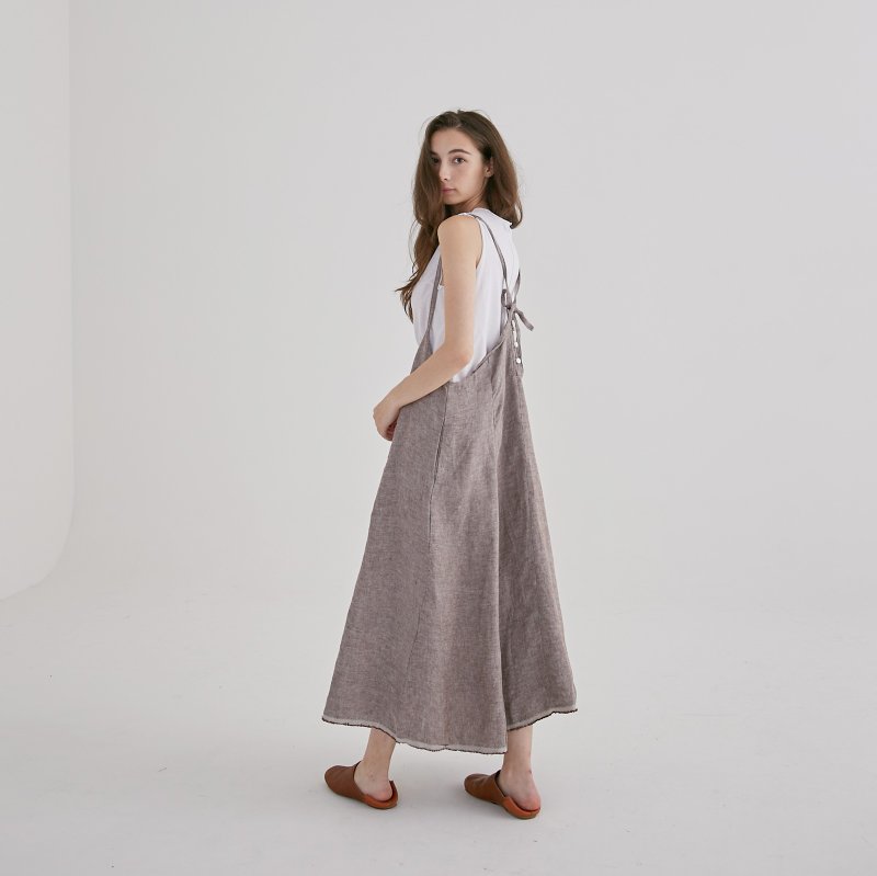 Strappy spaghetti-shoulder skirt-coffee milk tea - Skirts - Cotton & Hemp Brown