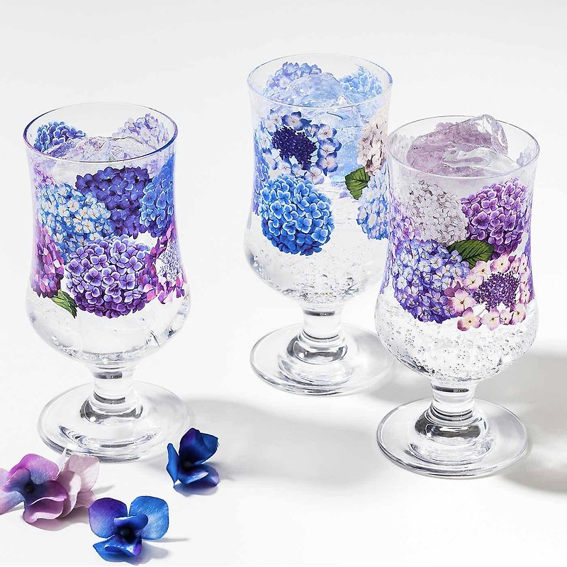 【YOU+MORE!】Hydrangea pattern tall glass - แก้ว - แก้ว 