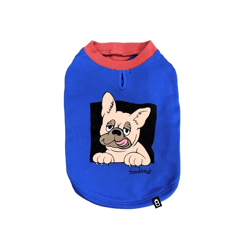 FRENCHIE DOG TANK -BLU×FAWN - Clothing & Accessories - Cotton & Hemp Blue