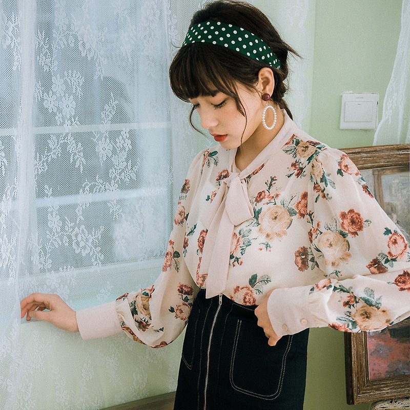 [Spring specials] spring wear floating led thin printed shirt HBS-1807 - Women's Shirts - Polyester Pink