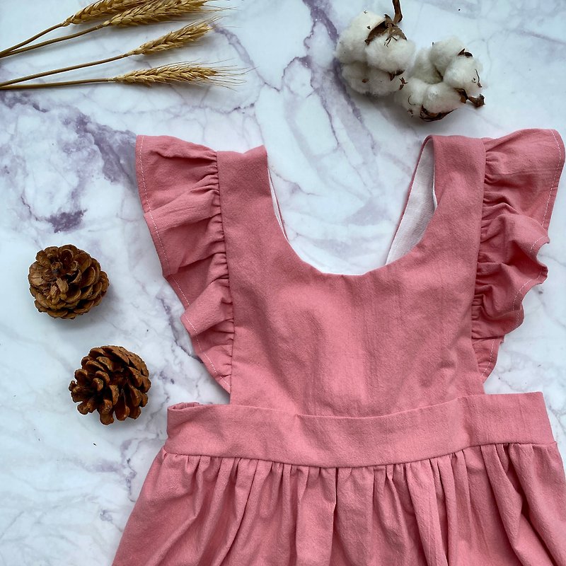 Lotus Leaf Sleeve Halter One-piece Dress-Japanese Wild Kapok-Pink - กระโปรง - ผ้าฝ้าย/ผ้าลินิน 