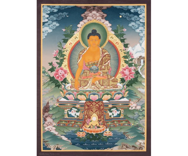 タンカペイント　釈迦牟尼仏陀 送料無料 釈迦牟尼仏 タンカ 仏画 マンダラ 〔一点物〕タンカ