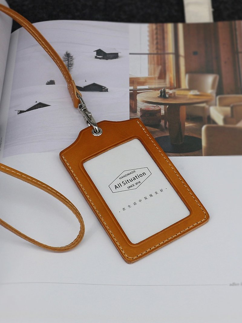 Leather neck card holder straight cowhide badge - ID & Badge Holders - Genuine Leather 