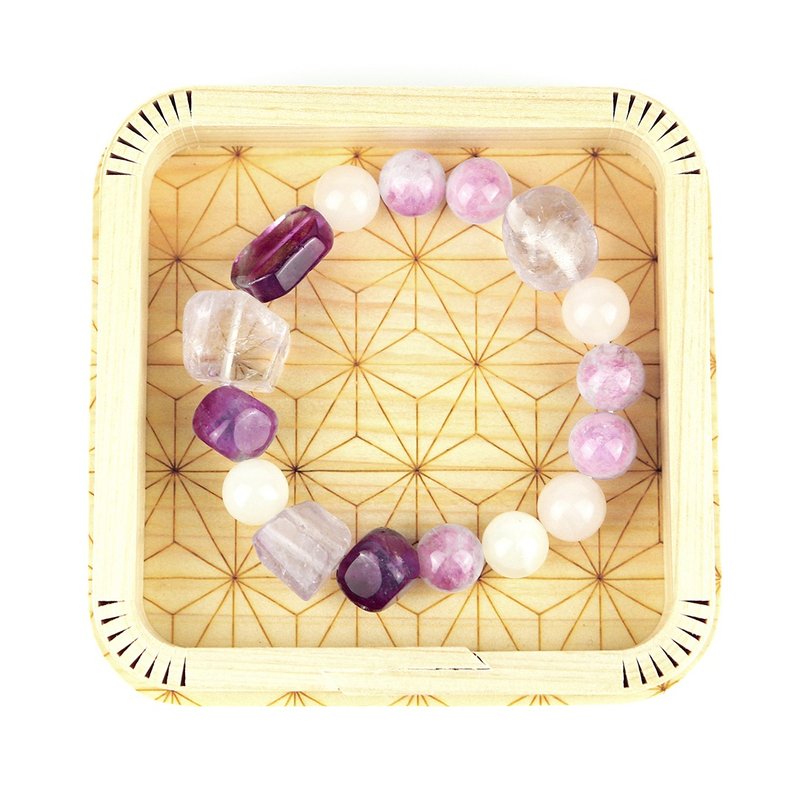 七輪調和手串/紫晶粉晶/天然/水晶手鏈/能量石/原生態102154 - 手鍊/手環 - 水晶 多色