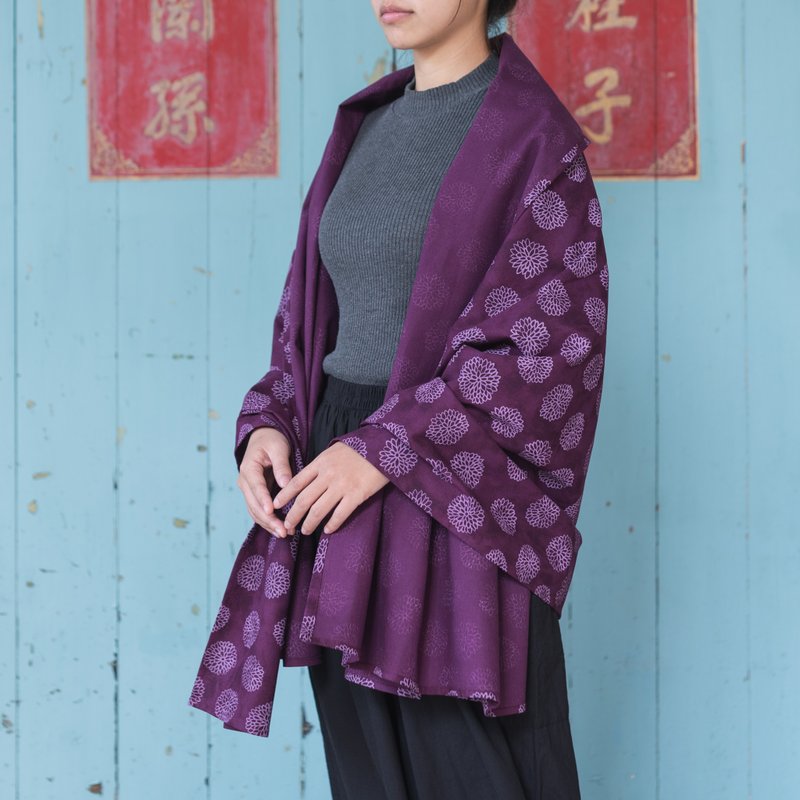 紫色圖騰長披巾 SA-128  靜坐冥想必備披肩 限量 對應頂輪 - 圍巾/披肩 - 棉．麻 