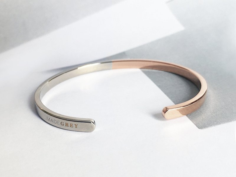 Thin Two-Tone Minimal Bangle | 18K Rose Gold x White Gold - Bracelets - Other Metals Silver