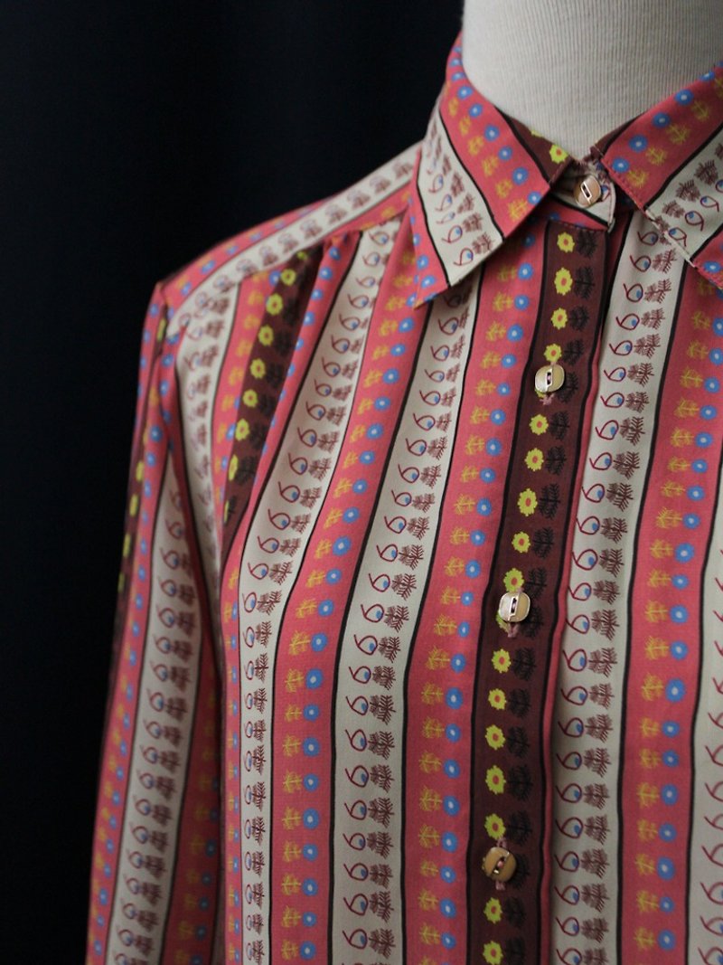 【RE0215T1769]レトロな幾何学的なピンクのヴィンテージのシャツ - シャツ・ブラウス - ポリエステル レッド