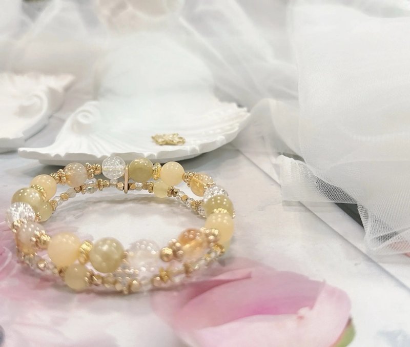 漸層 黃金鋰雲母 老黃玉18k 雙圈手鏈 雙鍊 - 手鍊/手環 - 水晶 黃色