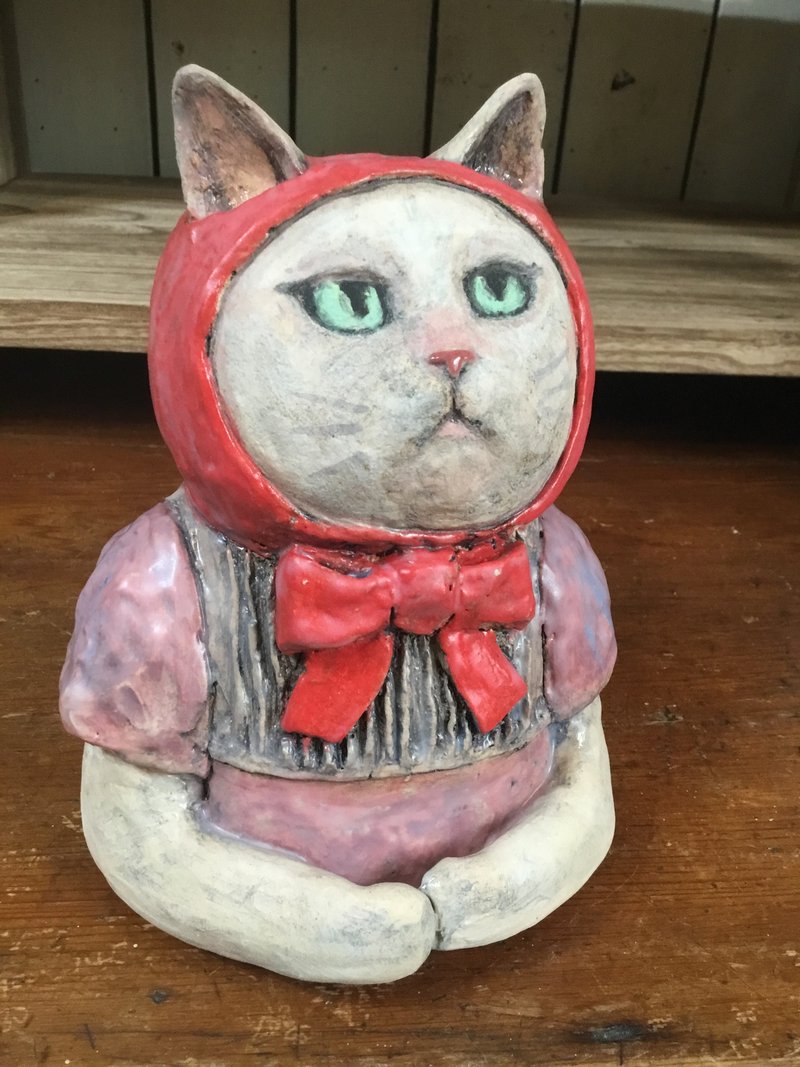 Pottery Doll/Cat Girl with Red Bandana - Stuffed Dolls & Figurines - Pottery Red