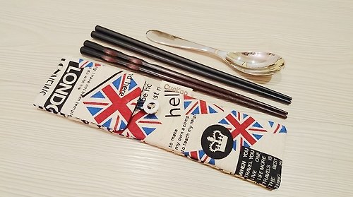 Cuckoo 布穀 環保餐具收納袋 筷子袋 組合筷專用 雙層筷袋英倫風