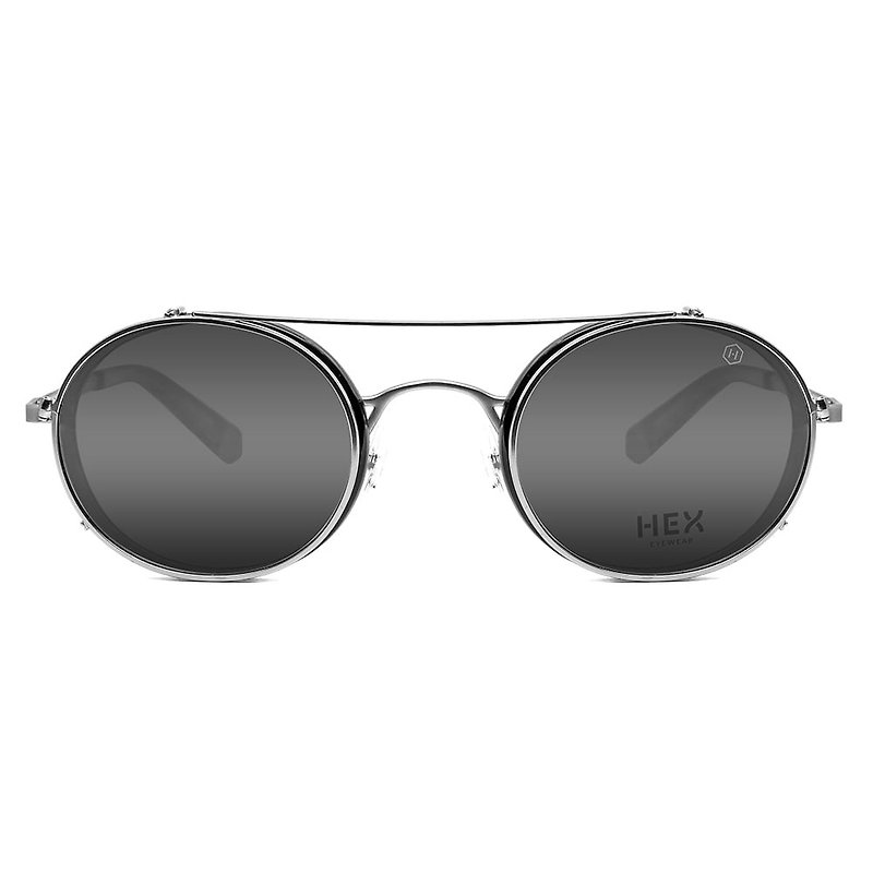 フロントハンギングサングラス付き光学メガネ|サングラス|黒とグレーの水銀ラウンドフレーム|イタリア製|金属プラスチックフレーム - 眼鏡・フレーム - その他の素材 ブラック