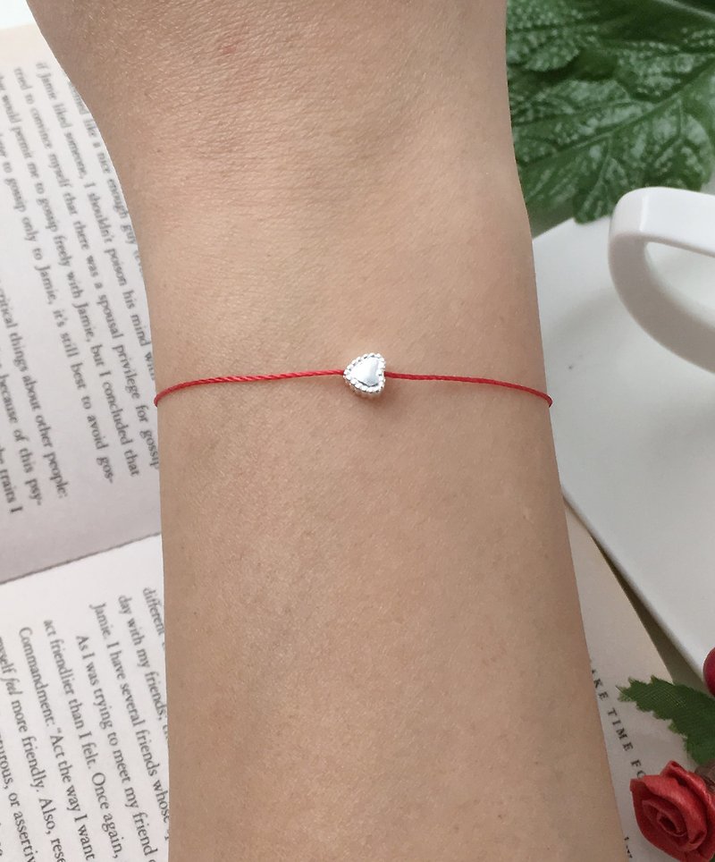 Happiness line sterling silver dot love red line hand-trained hand line marriage line Yue Lao Temple - Bracelets - Cotton & Hemp Pink
