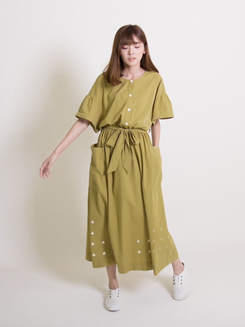 Strappy dress - ชุดเดรส - ผ้าฝ้าย/ผ้าลินิน สีเหลือง