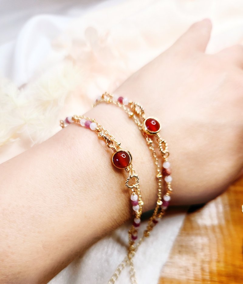 Garden Magpie-Purple*Red*Blue│Spiritual Heart Crystal Semi- Gemstone Double Chain Bracelet - สร้อยข้อมือ - เครื่องประดับพลอย หลากหลายสี