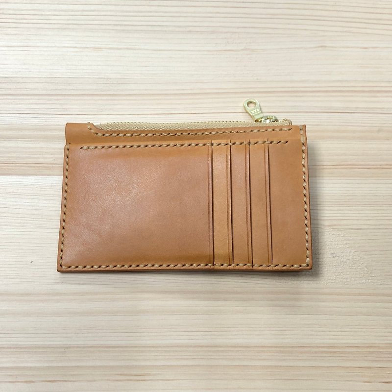 Leather zip card coin purse - กระเป๋าใส่เหรียญ - หนังแท้ สีกากี