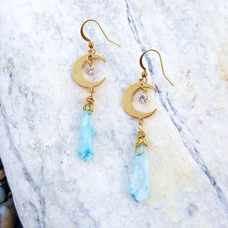 Star and Moon Accompanying - Eternal Star Natural White Crystal Rough Stone Color Plated Bronze Earrings Customized Valentine&amp;#39;s Day