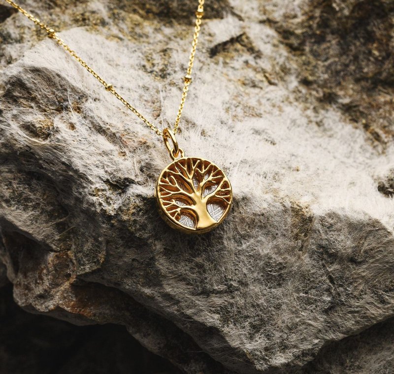 Tree of Life Muonionalusta Meteorite Pendant, Gold plated 18k - Necklaces - Other Materials 