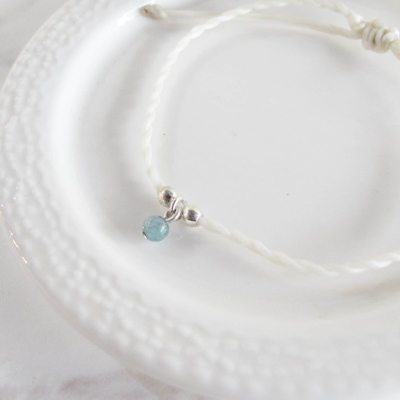 Big staff Taipa [handmade silver] blue tourmaline × wax rope bracelet handmade sterling silver white white - Bracelets - Gemstone White