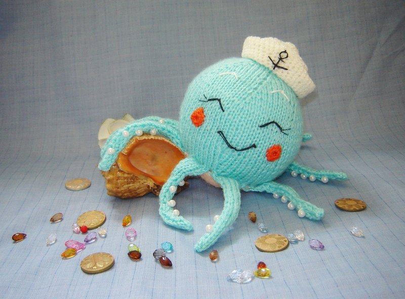 Toy Knitting Patterns -Knitted Octopus sailor, 6 inches marine life collect - Logo 設計/圖案設計 - 其他材質 