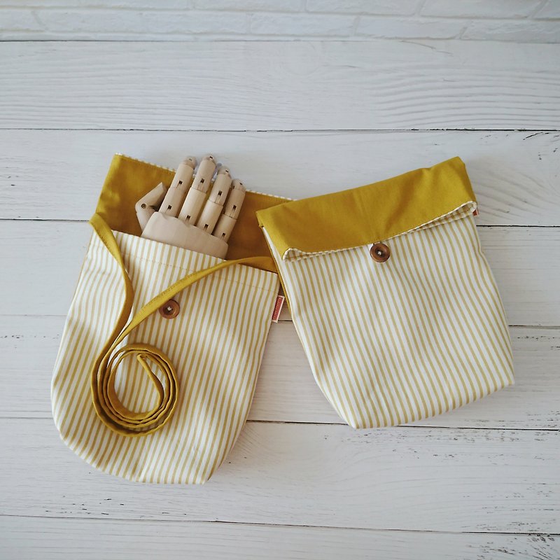 Contrast Multi-Layered Tote Shoulder/Cross Bag-Ginger - กระเป๋าแมสเซนเจอร์ - ผ้าฝ้าย/ผ้าลินิน สีเหลือง