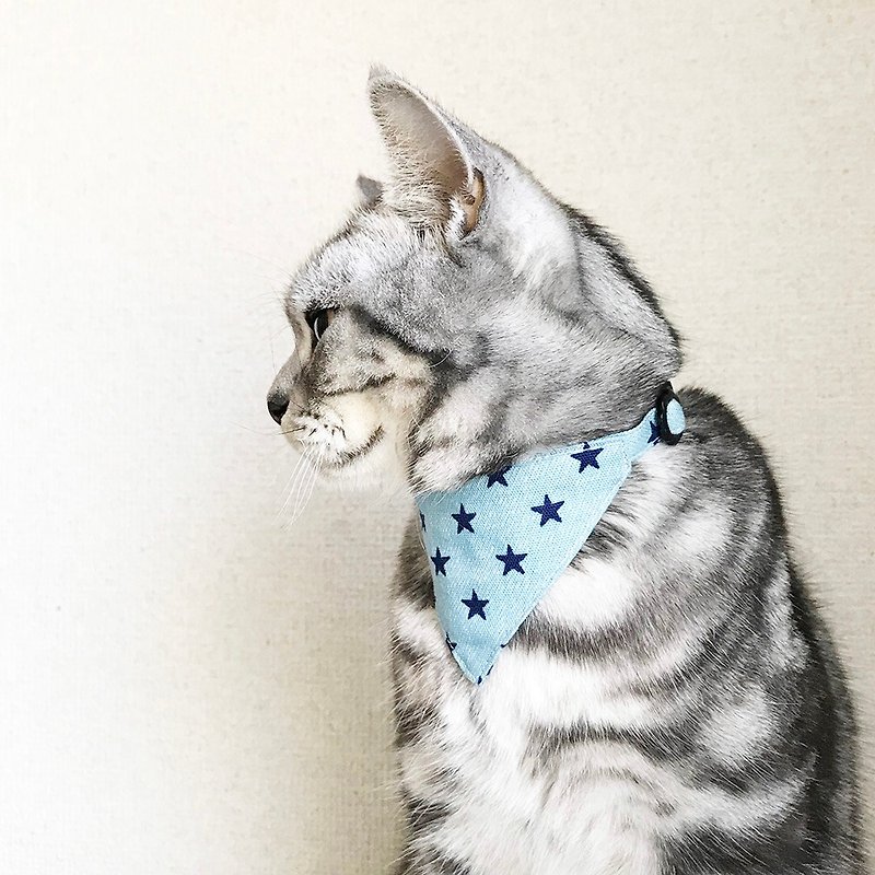 [Denim Star Pattern] Cat Bandana Style Safety Collar Safety Collar Cat Collar - Collars & Leashes - Cotton & Hemp Blue