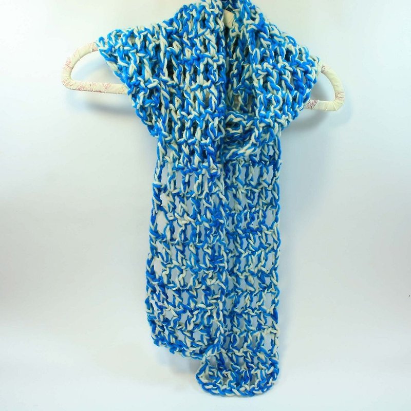 Knitted Handwoven Scarf - Pure Wool 03 - Knit Scarves & Wraps - Wool Blue