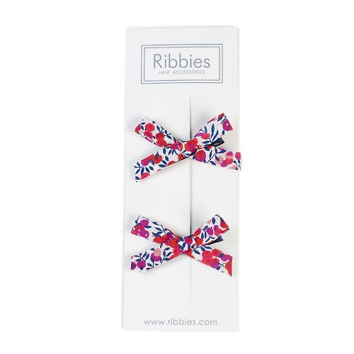 Ribbies 台灣總代理 英國Ribbies 花布蝴蝶結2入組-威爾特藍紅