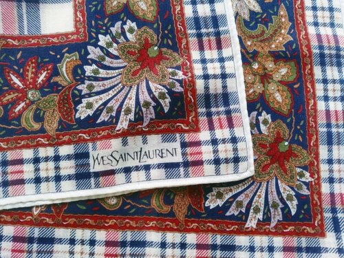 orangesodapanda Yves Saint Laurent Vintage Handkerchief YSL Woven Vintage Hankies 18.5 x 18