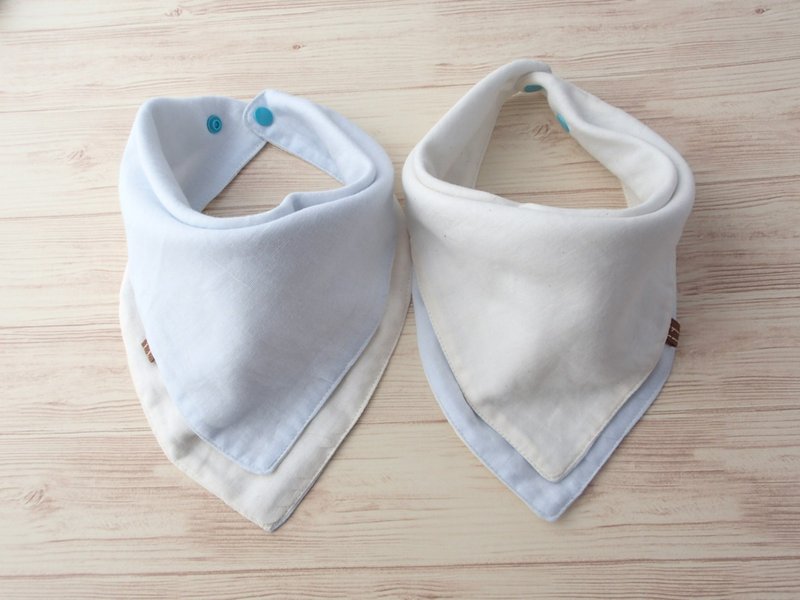 Baby Bandana Bib,Baby Scarf Bib,Reversible,Pale Blue - 圍兜/口水巾 - 棉．麻 藍色