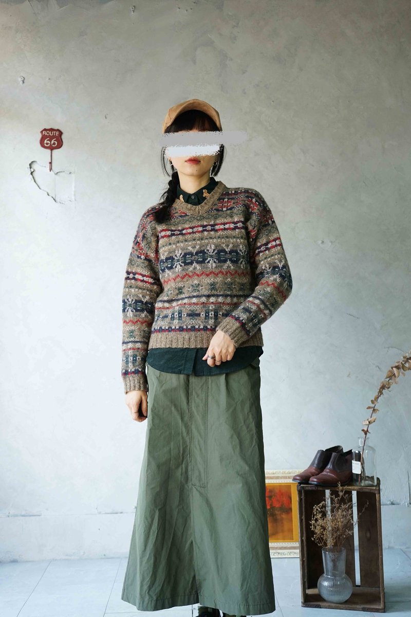 尋寶古著-美國製woolrich冬季雪花緹花復古毛衣 - 女裝毛衣/針織衫 - 羊毛 卡其色