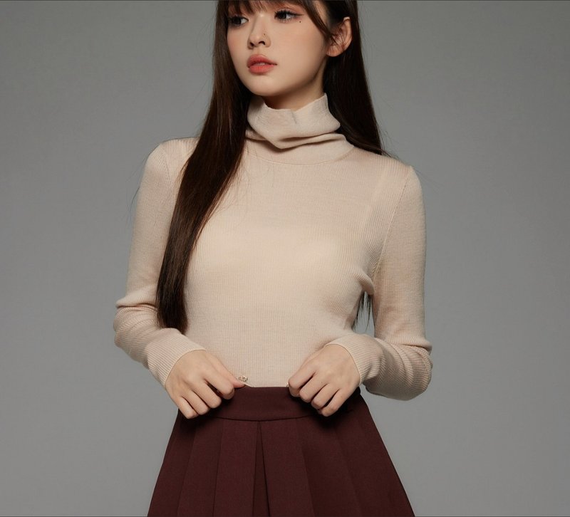 French retro pure wool high collar slim bottoming shirt - สเวตเตอร์ผู้หญิง - ขนแกะ ขาว