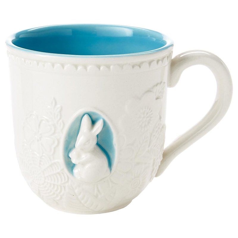 (Limited) White Pottery Embossed Mug-Rabbit US - Mugs - Pottery White