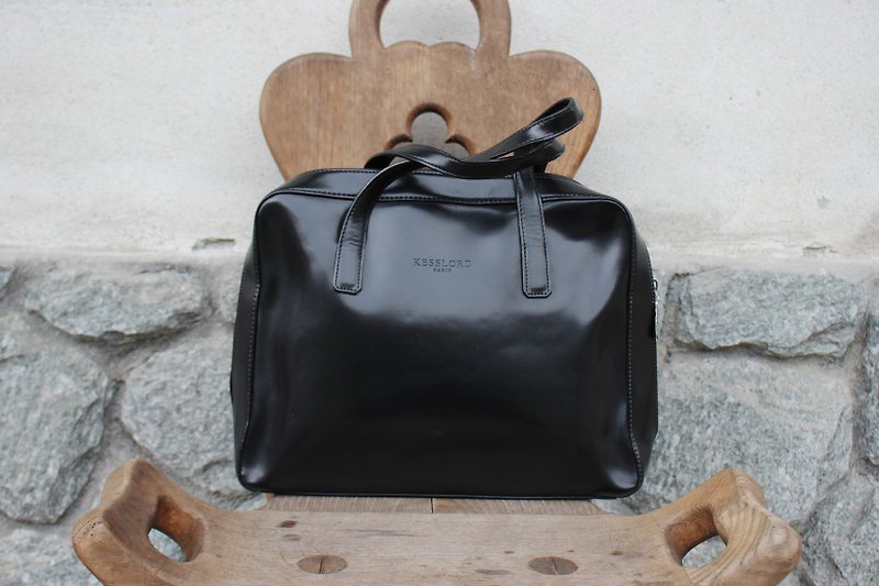 (Made in France法國製燙銀標)(Vintage皮包)KESSLORD品牌黑色手提大方包B193(生日禮物情人節禮物) - 手袋/手提袋 - 真皮 黑色